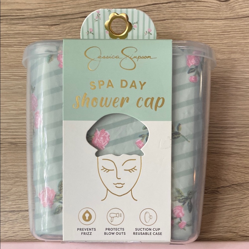 Jessica Simpson Green and Pink Shower Cap Tools